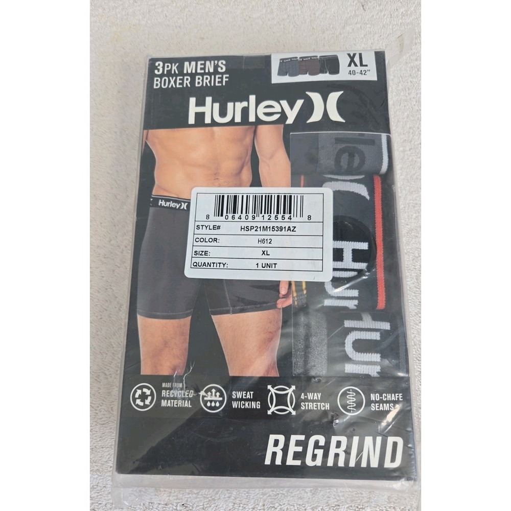 Hurley Mens Brief Regrind Size XL 3 Pack New Grey/Yellow, Grey. Black